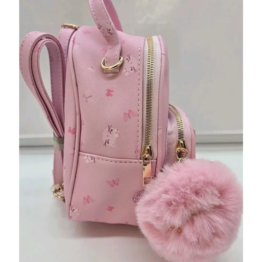 Under One Sky Pink Backpack Cat Ears Rhinestones NEW Bows 9x8x5